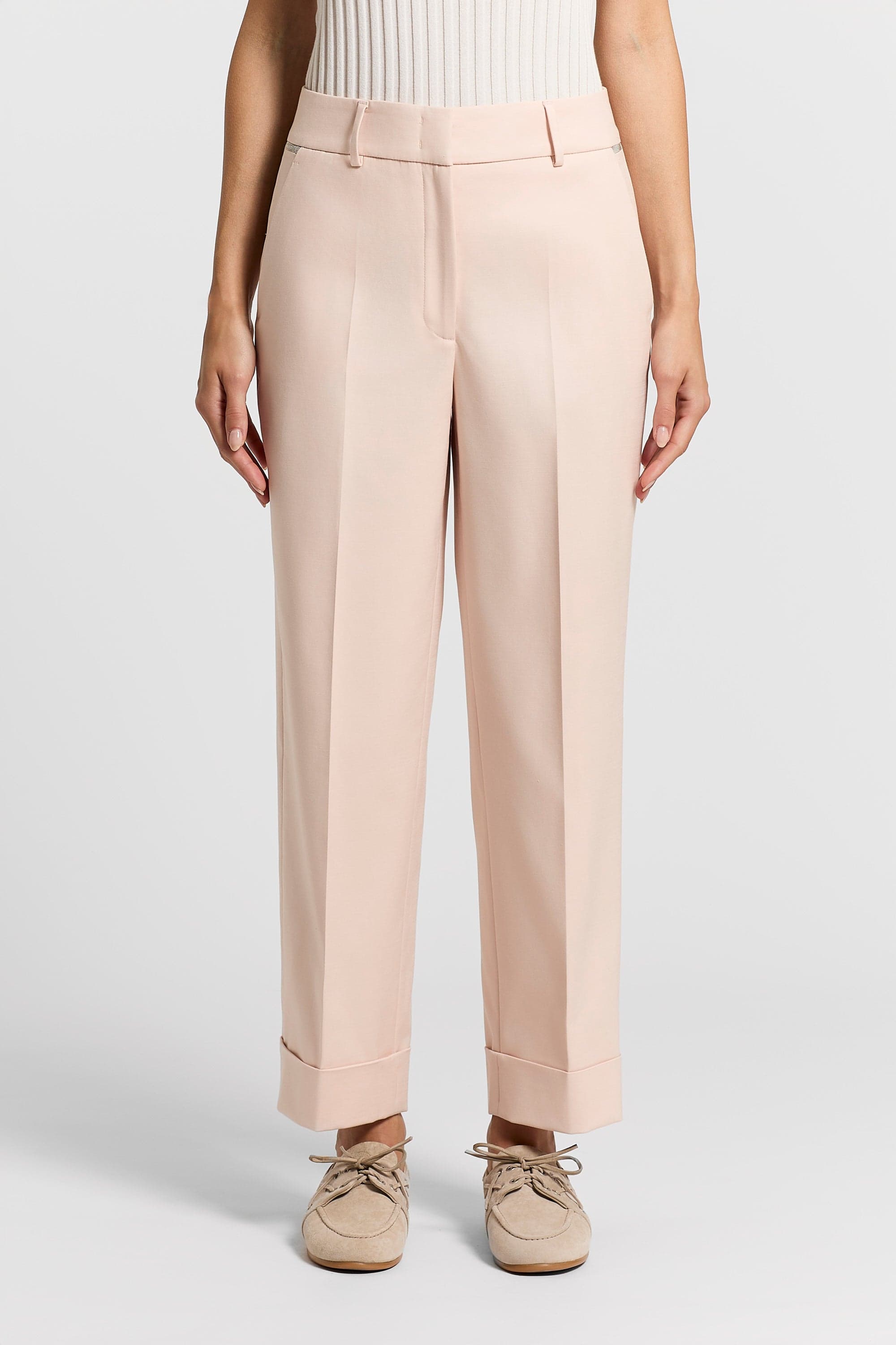 Woman pants Stretch cotton viscose compact cloth Cherry blossom pink