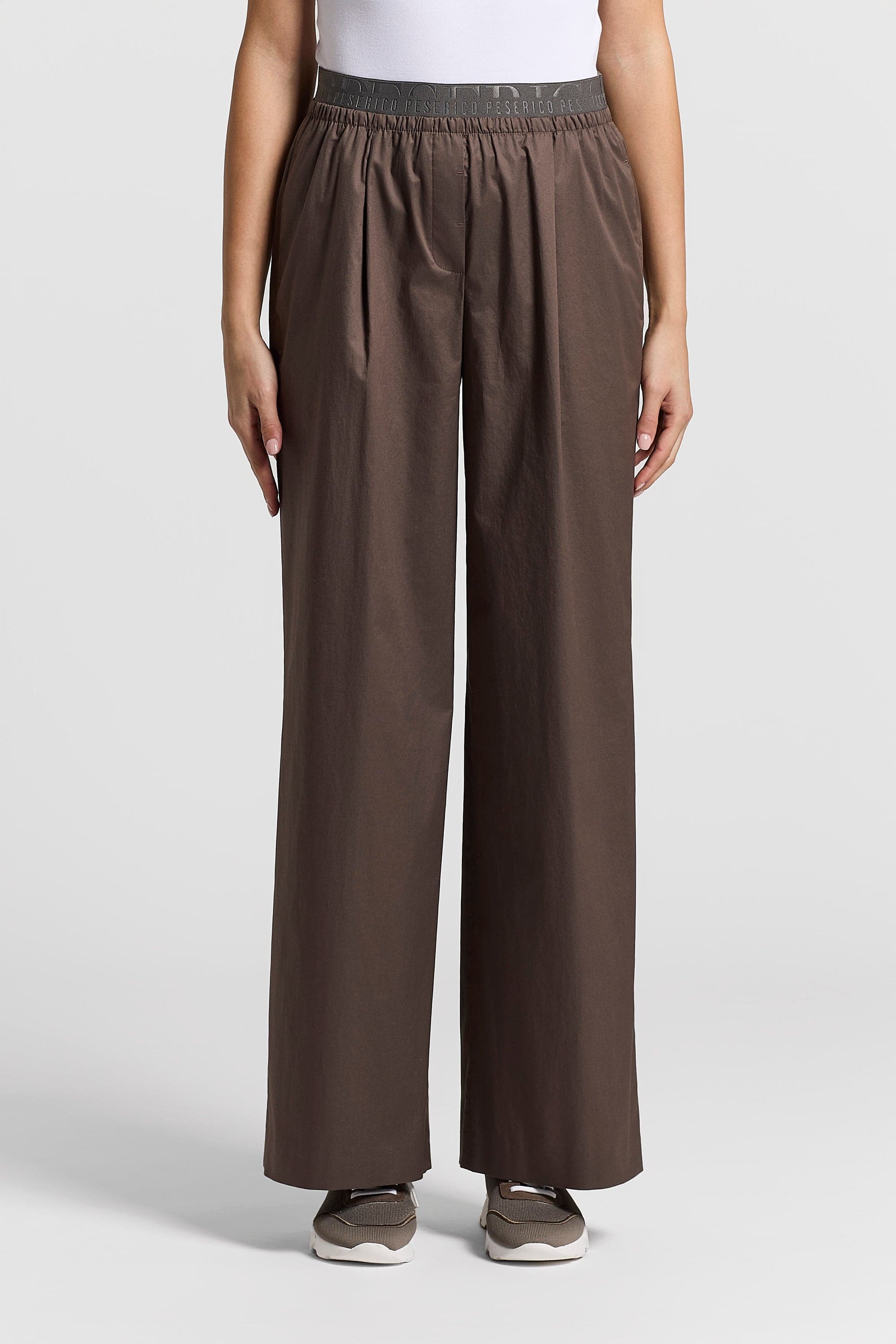 Woman pants Stretch cotton light satin Brown clay