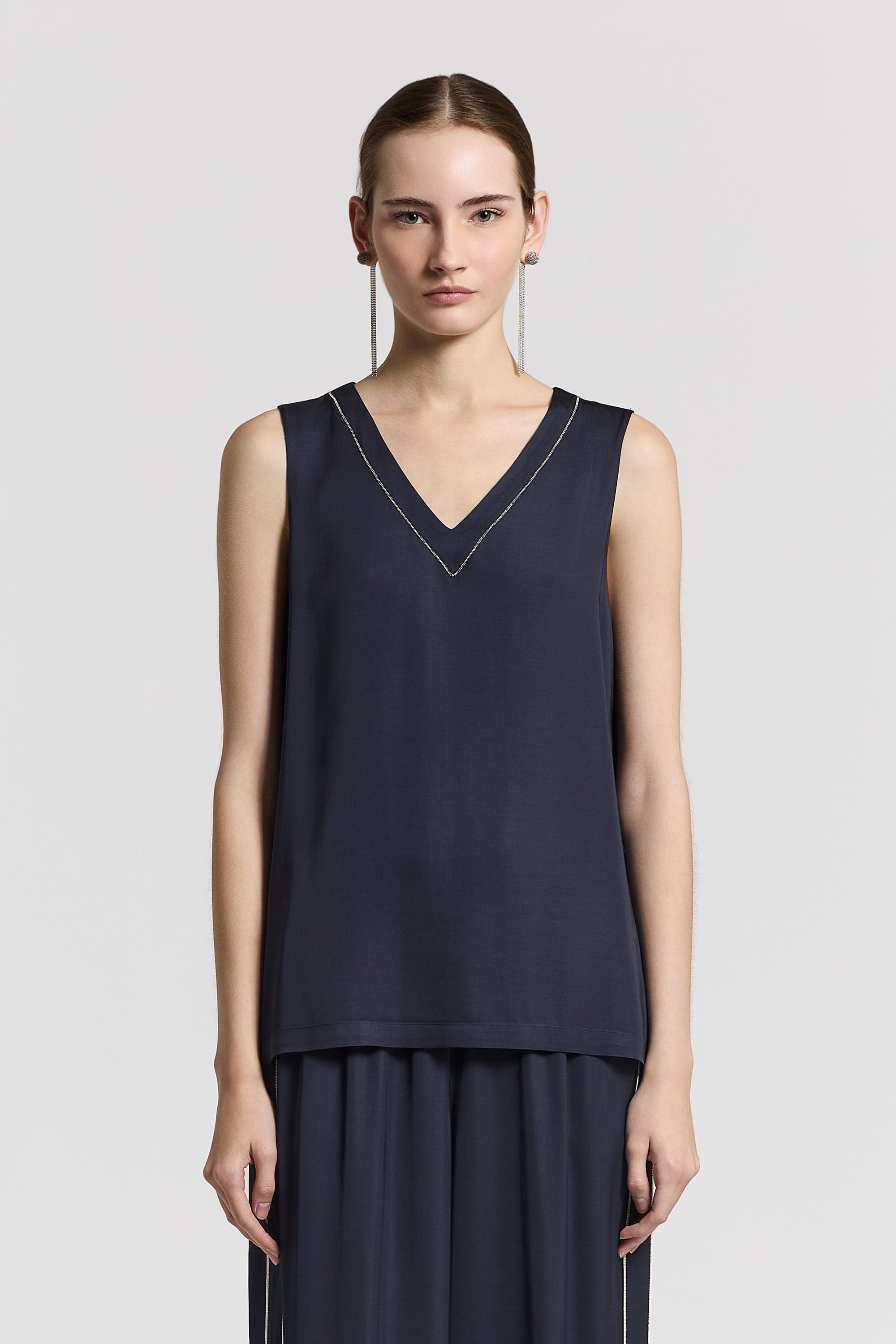 Woman top Viscose satin, flowly, elegant and shiny Night blue
