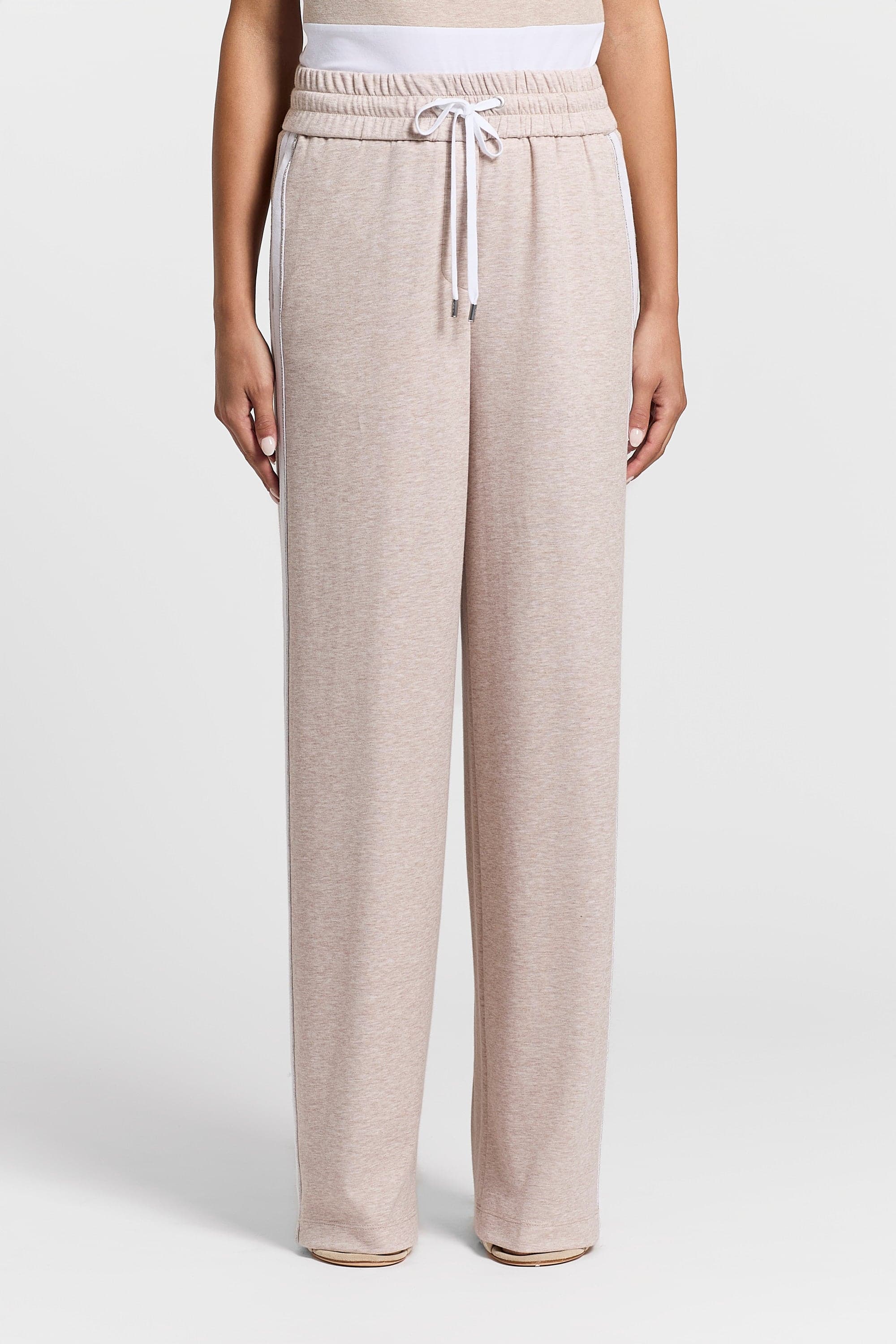 Woman pants Double light technical cotton fleece Seaside sand beige