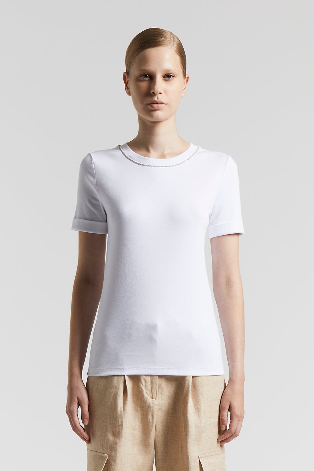Woman shirt Stretch microrib jersey Light white