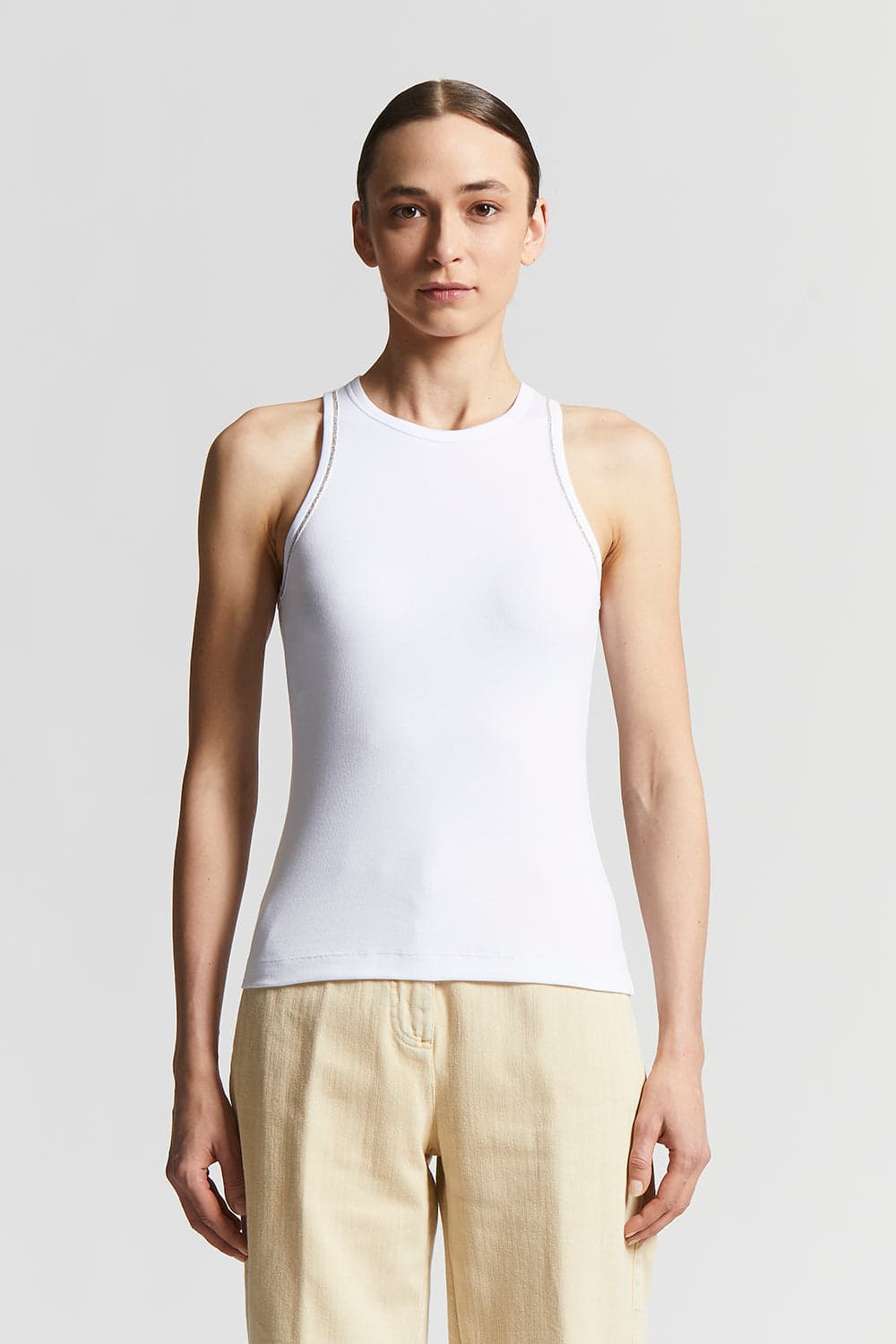Woman top Stretch microrib jersey Light white