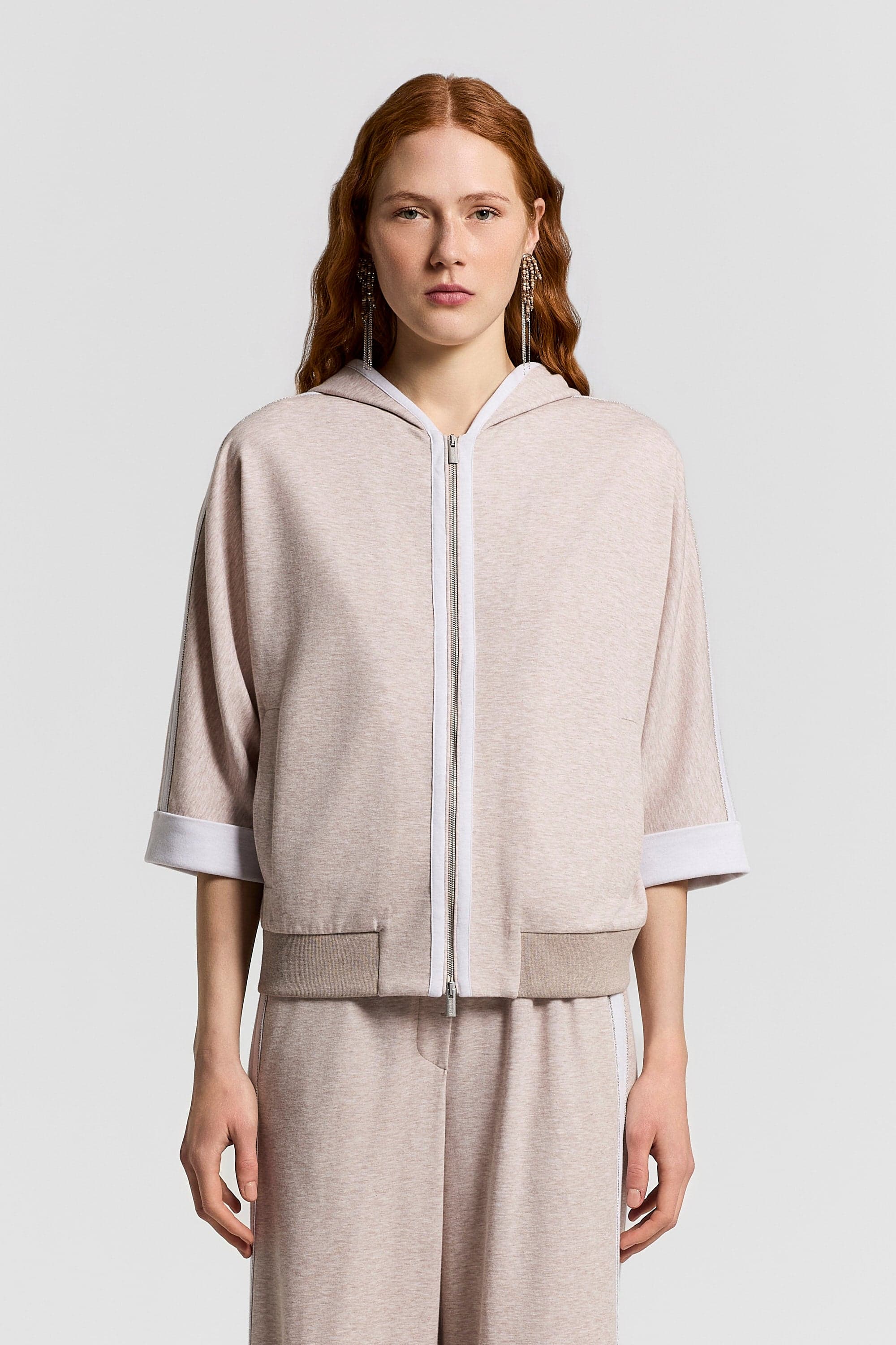 Sweatshirt Double light technical cotton fleece Seaside sand beige