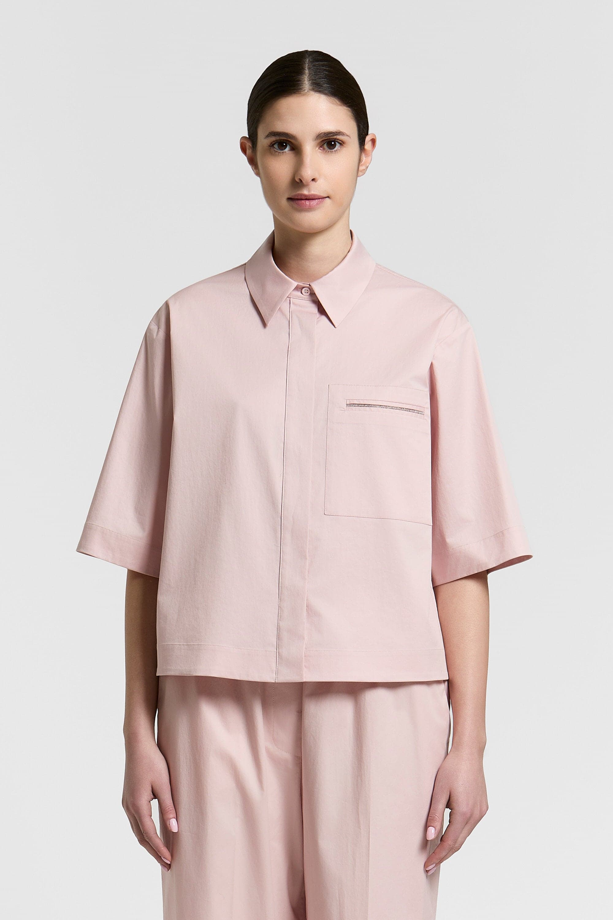 Woman shirt Stretch cotton light satin Brown clay