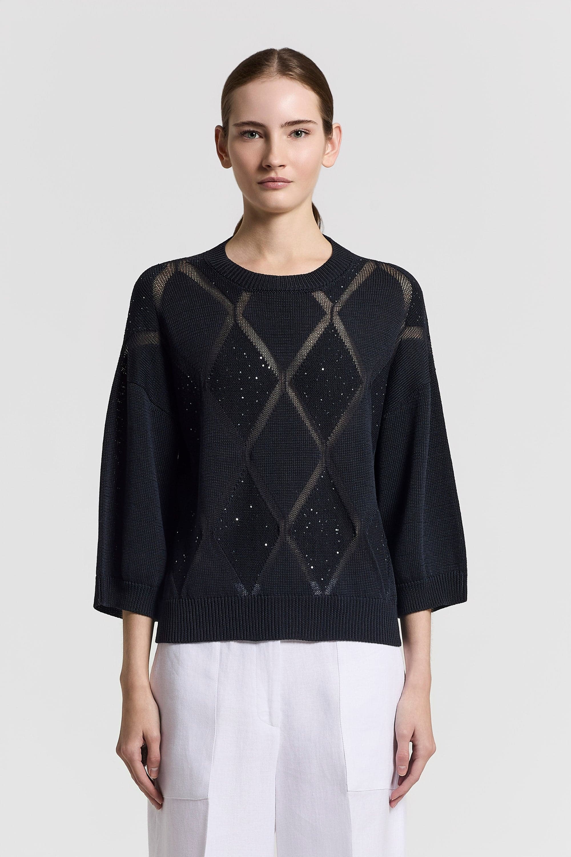 Tricot Sweater Pure cotton yarn Light white