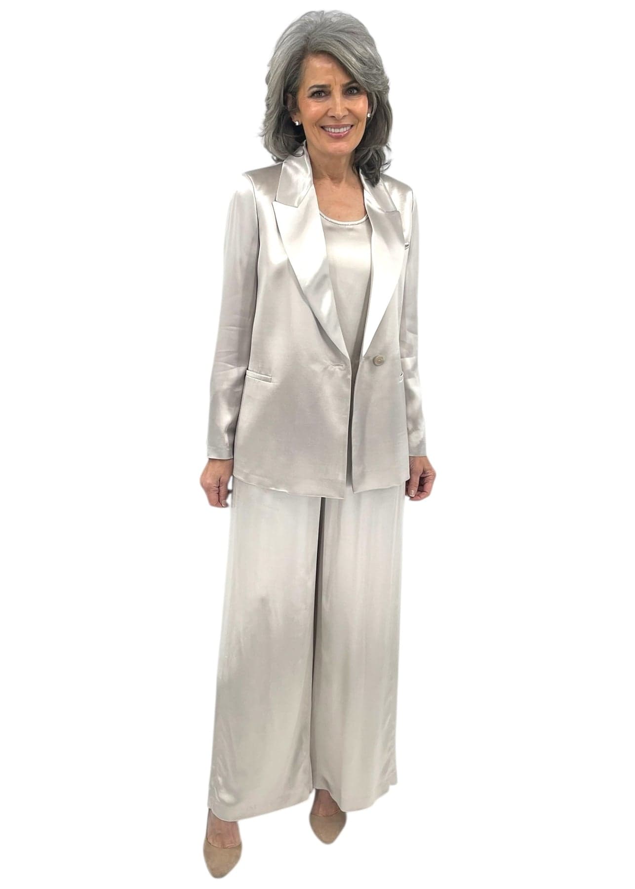 Woman blazer Shiny viscose satin Pearl Silver